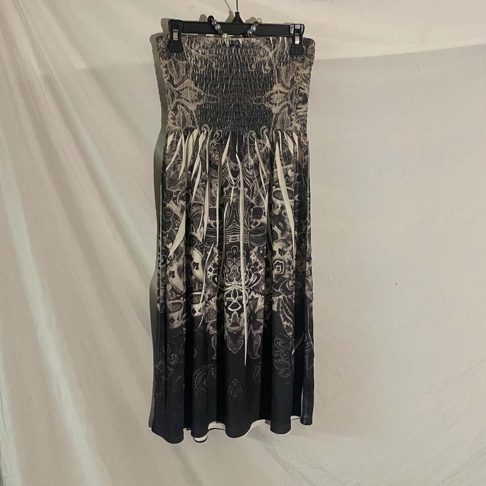 Smocked Black and Cream Midi Dress